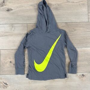 Nike Gray Tshirt Hoodie with Neon Yellow Logo Swoosh Youth Boys